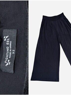 Fighting Eel Ava Sky Hawaii crop pants bottoms flowy Wide leg pockets Black XS